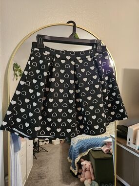 Bethany Mota Black Skater Skirt with White Heart Print